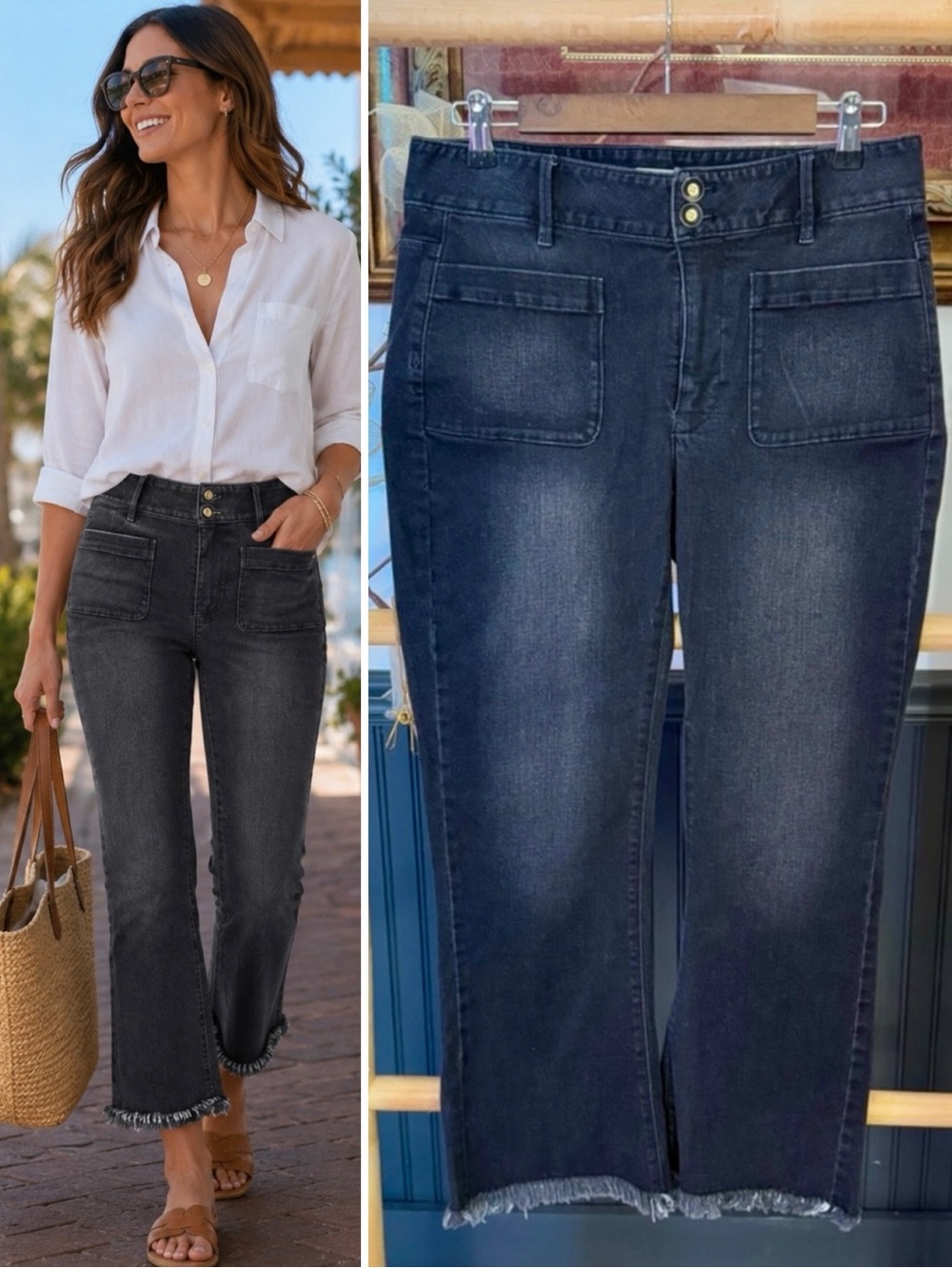 Spartina 449 Juliette Charcoal Wash High Rise Raw Hem Kick Flare Jeans ~ Sz 8 💛🍄